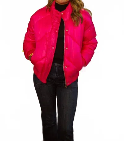 Panache Apparel Puffer Cropped Jacket In Magenta In Pink