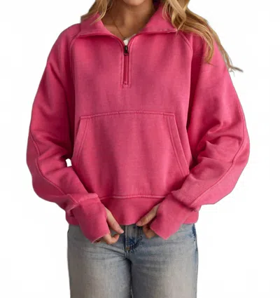 Panache Apparel Quarter Zip Sweatshirt In Bright Pink
