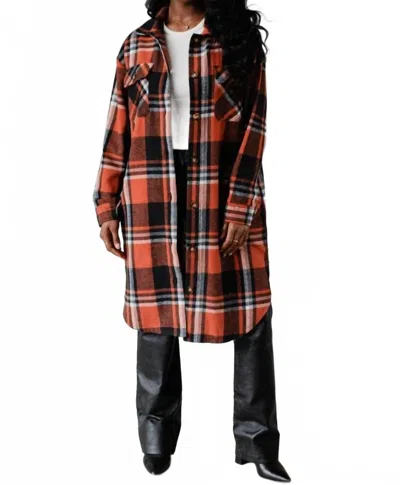 Panache Apparel Selina Long Flannel Shirt In Rust Multicolor