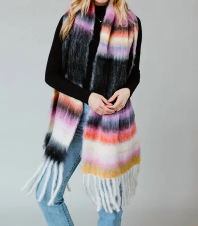 Panache Apparel Striped Fringe Scarf In Black Multi