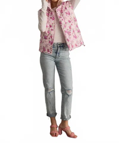 Panache Apparel Sweet Pea Puffer Vest In Lavender Floral In Multi