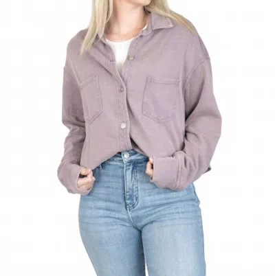 Panache Apparel Washed Cropped Button Up Shirt In Dusty Lavender In Yellow