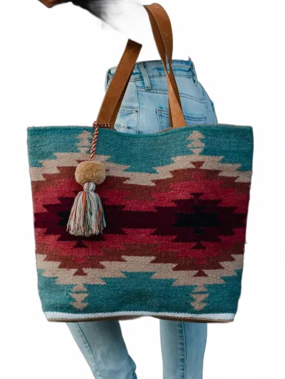 Panache Apparel Women's Southwestern Aztec Tote Bag In Teal Burgandy In Multi