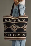 Panache Apparel Women's Western Boho Aztec Woven Cotton Shopper Tote Bag In Black/taupe Pom Tassel In Multi
