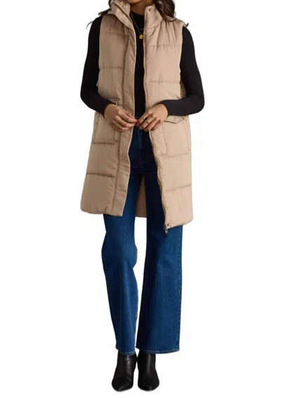 Panache Long Puffer Vest In Tan In Brown