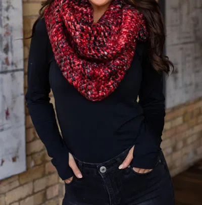 Panache Loom Woven Infinity Scarf In Red/grey/black In Multi