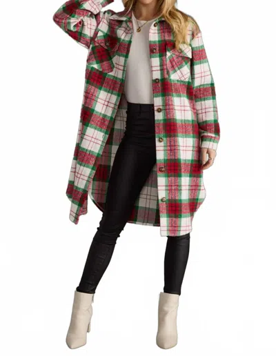 Panache Plaid Duster Shacket In Red And Green Plaid In Multi