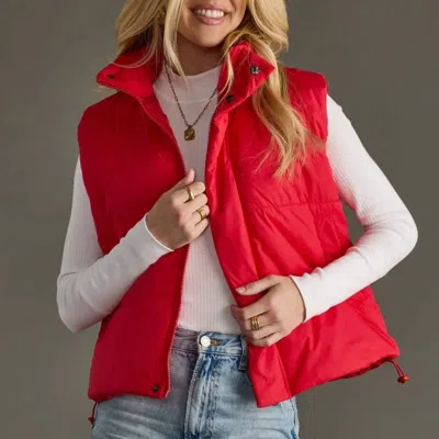 Panache Puffer Zip Up Snap Vest In Red
