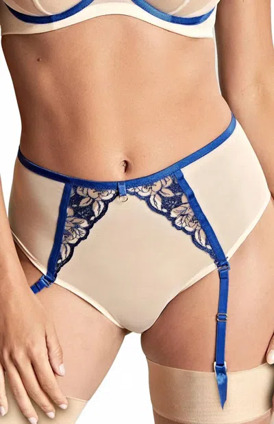 Panache Rosa Suspender Brief In Cobalt/latte In Multi