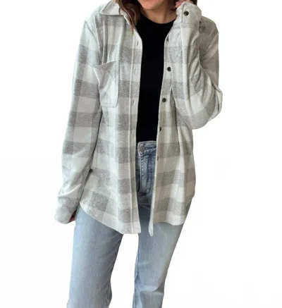 Panache Soft Plaid Button Up Top In Heather Grey In Gray