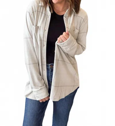 Panache Soft Plaid Button Up Top In White/ Grey In Multi