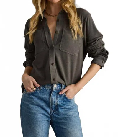 Panache Super Soft Button Up Shirt Top In Dark Grey In Gray