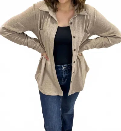 Panache Super Soft Pinstripe Button Up Top In Mocha In Brown