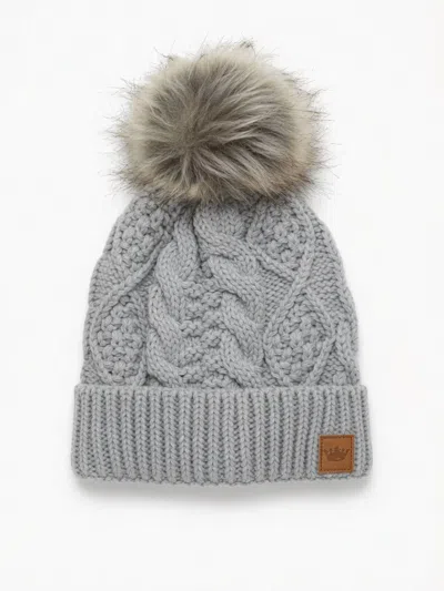 Panache Women's Cable Knit Pom Hat In Light Grey In Gray