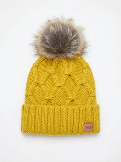 Panache Women's Cable Knit Pom Hat In Mustard In Yellow