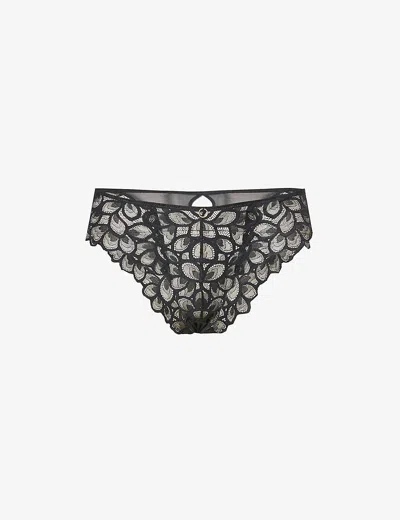 Panache Allure Floral-embroidered Stretch-woven Briefs In Black/latte