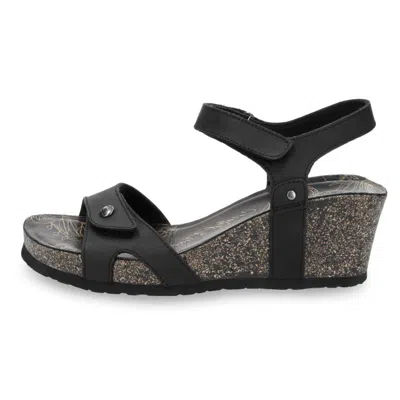 Panama Jack Women's Julia B1 Wedge Black Leather Sandals