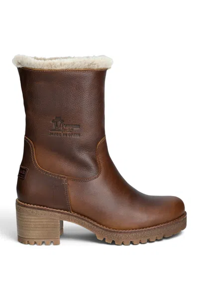 Panama Jack Women's Bark Brown Leather Waterproof Warm Heeled Boots - Piola B8 In Multi