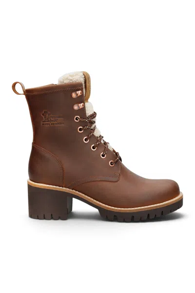 Panama Jack Women's Bark Leather Waterproof Warm Heeled Lace-up Boots - Tibi B2 In Multi