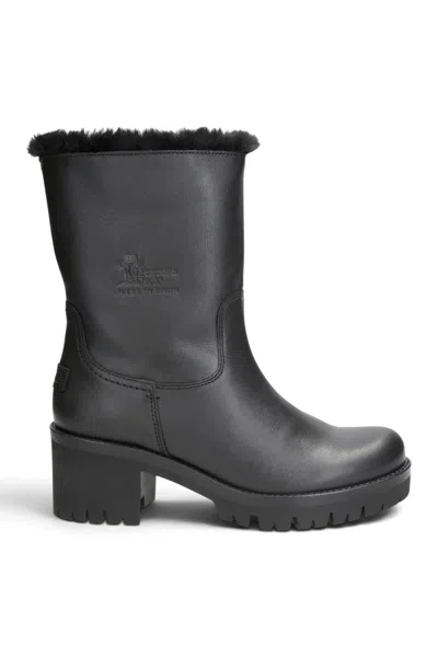 Panama Jack Women's Black Leather Waterproof Warm Heeled Boots - Piola B48 In Multi
