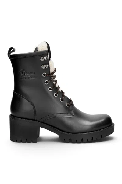 Panama Jack Women's Black Leather Waterproof Warm Heeled Lace-up Boots - Tibi B1 In Multi