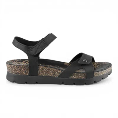 Panama Jack Women's Wedge Black Leather Platform Sandals - Sulia B2 In Multi