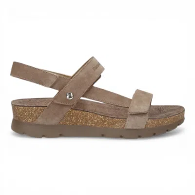 Panama Jack Women's Wedge Stone Grey Suede Leather Sandals - Selma B18 In Brown