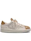 Pànchic Panchic Lace-up Sneakers With Golden Lurex Suede Toe Cap In Beige
