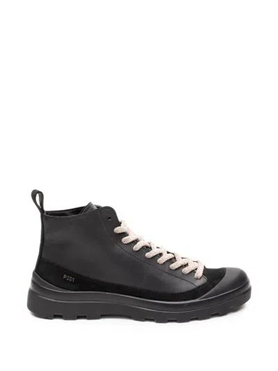 Pànchic Lace-up Panelled Ankle Boots In Black