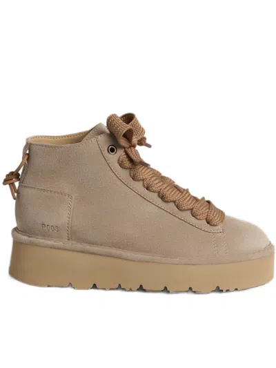 Pànchic Mid-top Beige Suede Sneakers With Textured Laces In Multi