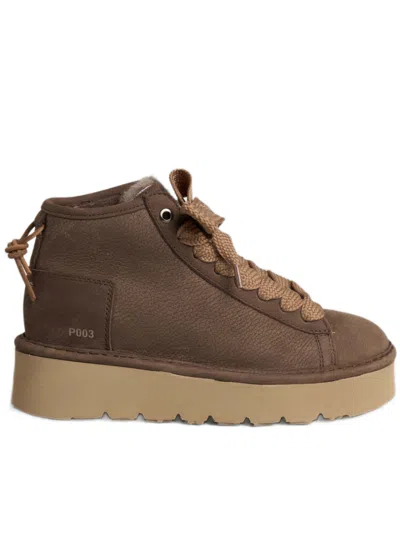 Pànchic Mid-top Nubuck Leather Sneakers With Textured Laces In Brown