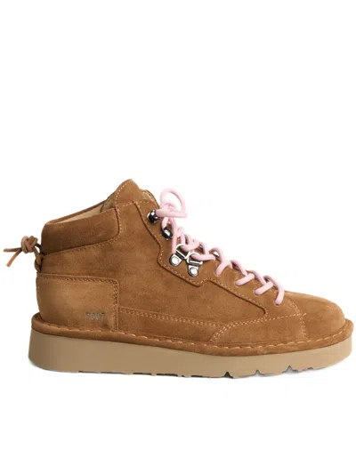 Pànchic Mid-top Suede Sneakers With Contrasting Laces And Textured Sole In Brown
