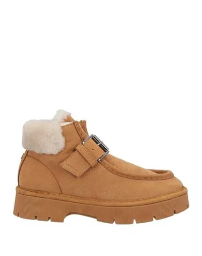 Pànchic Panchic Woman Ankle Boots Camel Size 8 Leather, Shearling In Sand