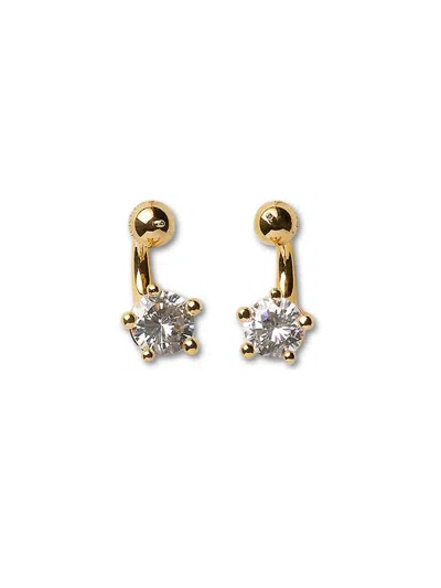 Panconesi Curved 18k Gold Plated Brass Zircon Earrings In Black