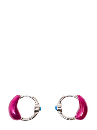 PANCONESI 'LAVA' SILVER HOOPS EARRINGS WITH FUCHSIA DETAIL IN RHODIUM PLATED BRASS WOMAN