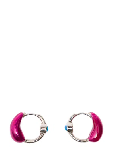 PANCONESI LAVA SILVER HOOPS EARRINGS WITH FUCHSIA DETAIL IN RHODIUM PLATED BRASS WOMAN