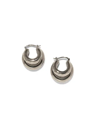 Panconesi Rounded Silver Huggie Earrings With Puffed Tubular Design In Metallic