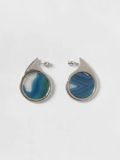 Panconesi Teardrop Pendant Earrings In Metal With Agate Stones In Blue