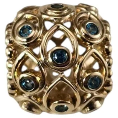 Pre-owned Pandora 14k Gold Blue Topaz Retired Ocean Treasures Charm 750817tpp #25133