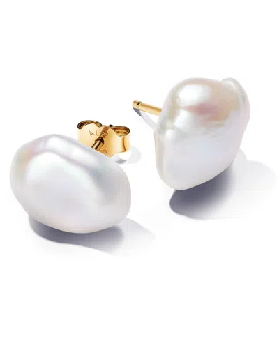 Pandora 14k Gold-plated Baroque Treated Freshwater Cultured Pearl Stud Earrings In White