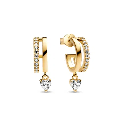 Pandora 14k Gold Plated Dangling Heart Hoop Earrings