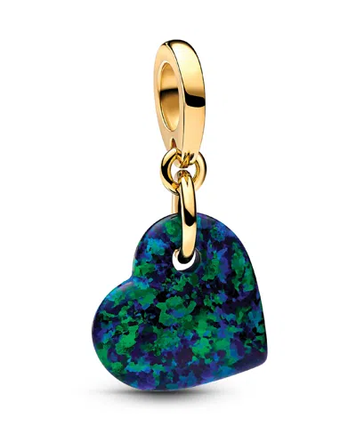 Pandora 14k Gold-plated Opalescent Green Heart Dangle Charm