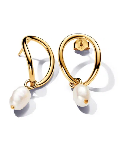 Pandora 14k Gold-plated Shaped Circle Baroque Treated Freshwater Cultured Pearl Earrings In No Color