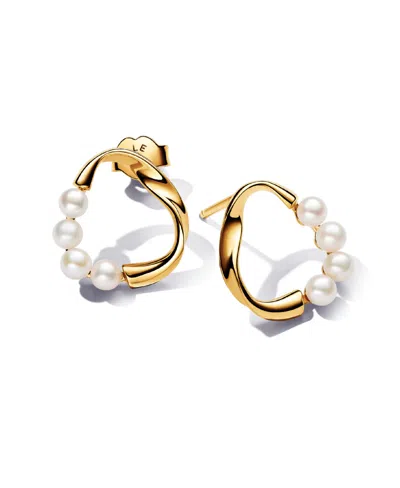 Pandora 14k Gold-plated Shaped Circle Treated Freshwater Cultured Pearls Stud Earrings