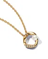 Pandora 14k Gold-plated Shaped Pave Circle Treated Freshwater Cultured Pearl Collier 17.7 Inch Necklace In Gold