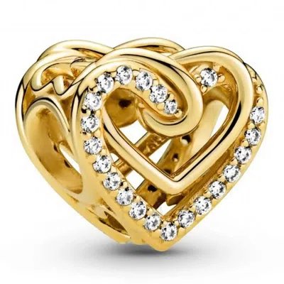 Pandora 14k Gold Plated Sparkling Entwined Hearts Charm In Gold Tone