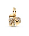 Pandora 14k Gold-plated Sparkling Monstera Leaf Dangle Charm In Gold