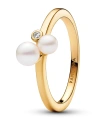 Pandora 14k Gold-plated Timeless Duo Treated Freshwater Cultured Pearls Ring In Gold