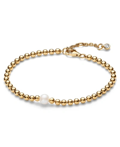 Pandora 14k Gold-plated Timeless Treated Freshwater Cultured Pearl Beads Bracelet