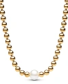 Pandora 14k Gold-plated Treated Freshwater Cultured Pearl Beads Collier Necklace In Gold